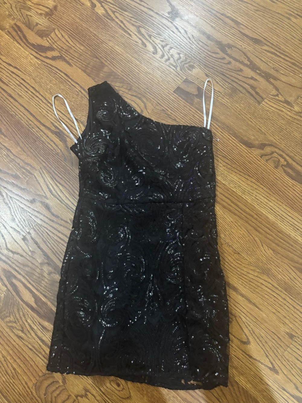 Lulus Glittery Beauty Black Sequin One-Shoulder Mini Dress, Small